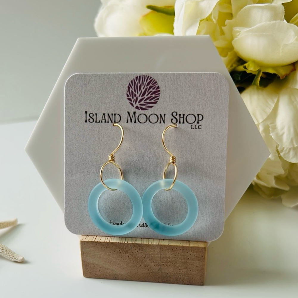New Moon Radiance in Blue Sea Glass Earrings Coastal Dream Boho Style